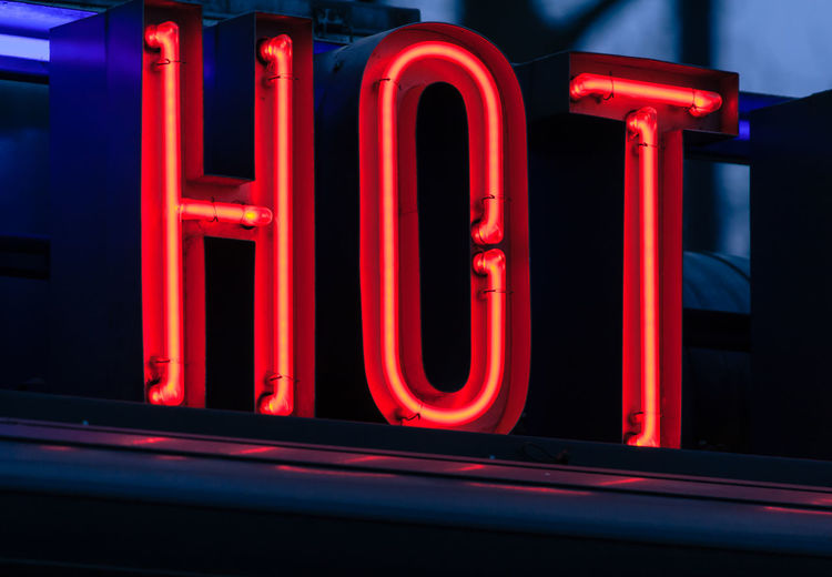 Close-up of hot sign of neon