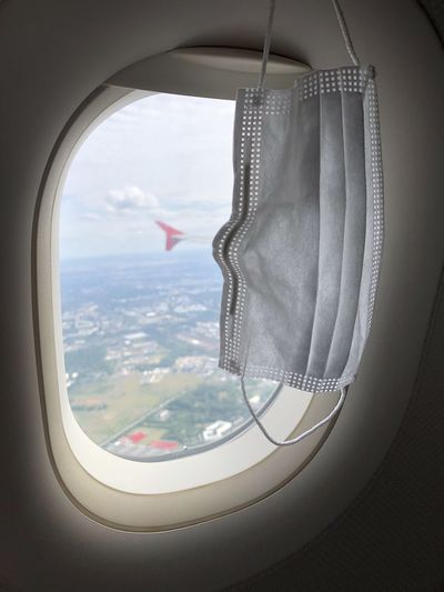 Aerial view of airplane window