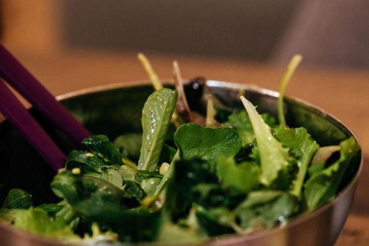 Close-up of leaf vegetable in bowl
