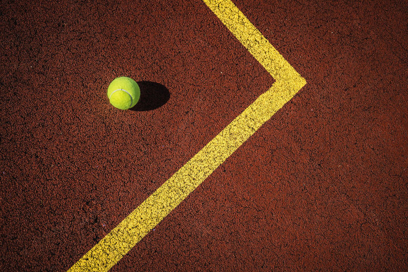 High angle view of tennis ball on field