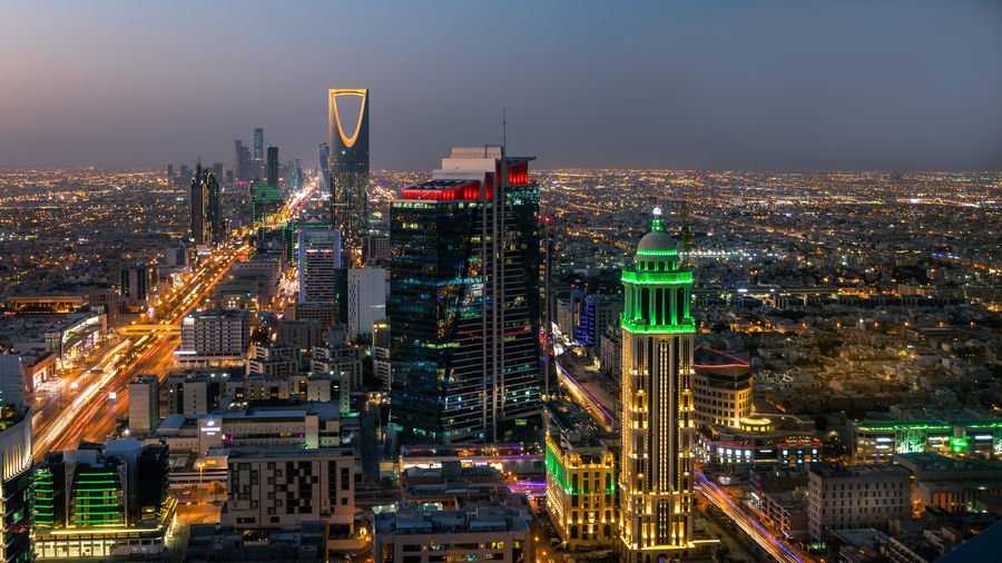 Top view of riyadh, the capital of saudi arabia, at sunset