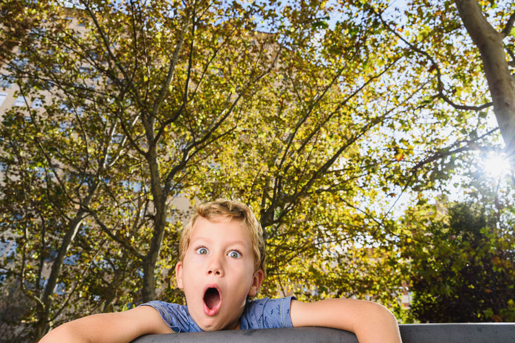 Portrait of boy against trees