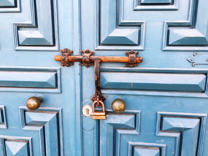 Blue closed door in morocco