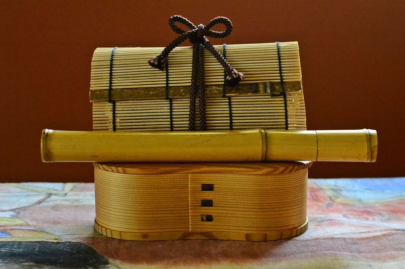 Bento box with healthy foods  in fancy box  on the table