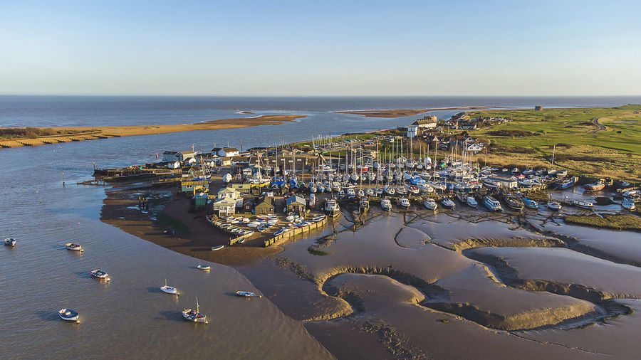 An aerial view of the marina at felixstowe ferry in suffolk, uk