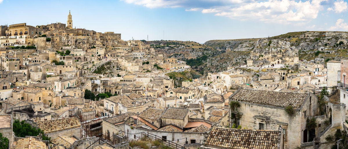 Panoramic view of the historic district of sasso caveoso in matera, basilicata, italy