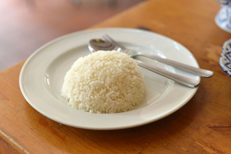 Close-up of cooked rice in plate