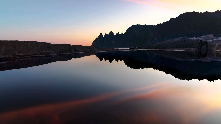 Scenic view of lake against sky during sunset