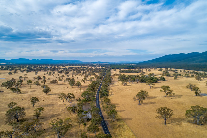 Road passing through australian outback - aerial view