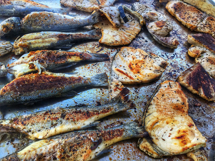 Full frame shot of fried seafood