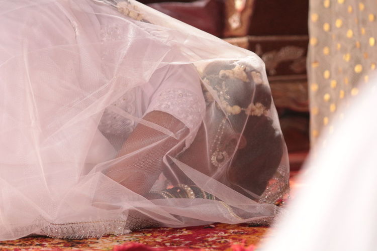 Close-up of bride urtain