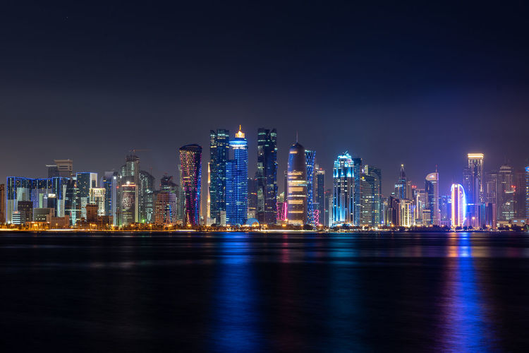 Doha skyline lluminated at night
