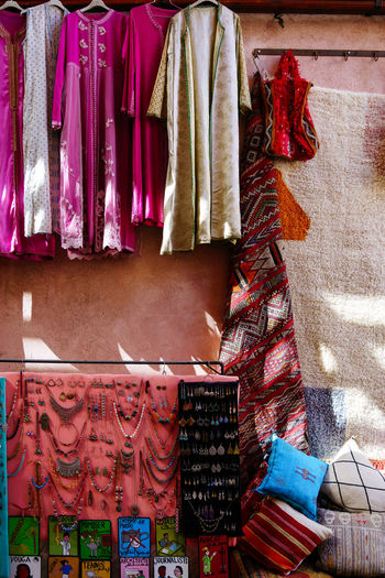 Colorful cushions for selling on a market in morocco