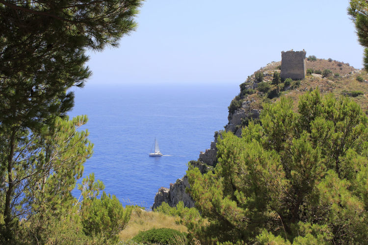 Scenic view of sea against clear sky