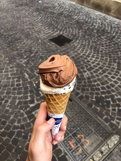 Close-up of hand holding ice cream cone