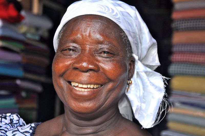 Close-up portrait of serene senior woman