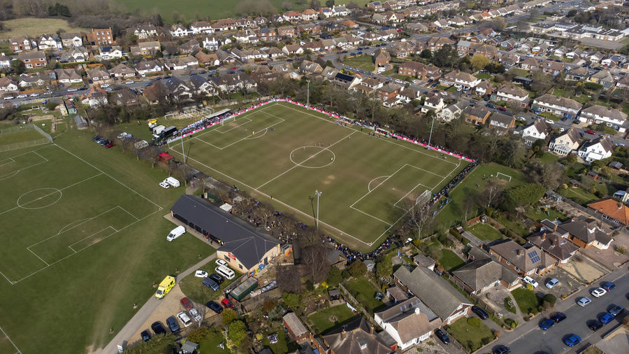 An aerial view of the goldstar ground in felixstowe, suffolk, uk