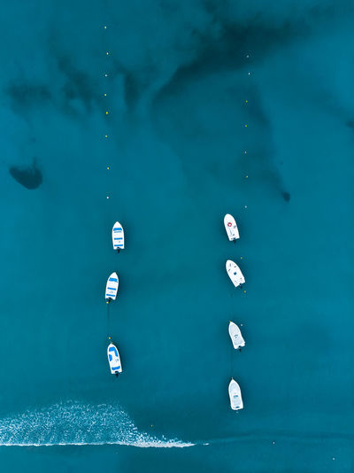 High angle view of boats on sea