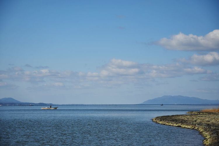 Scenic view of sea against cloudy sky