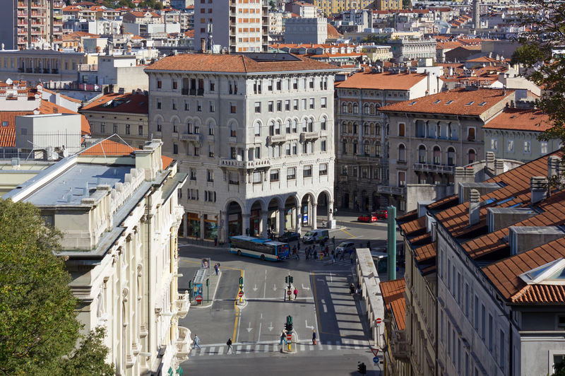 High angle view of street amidst buildings in city