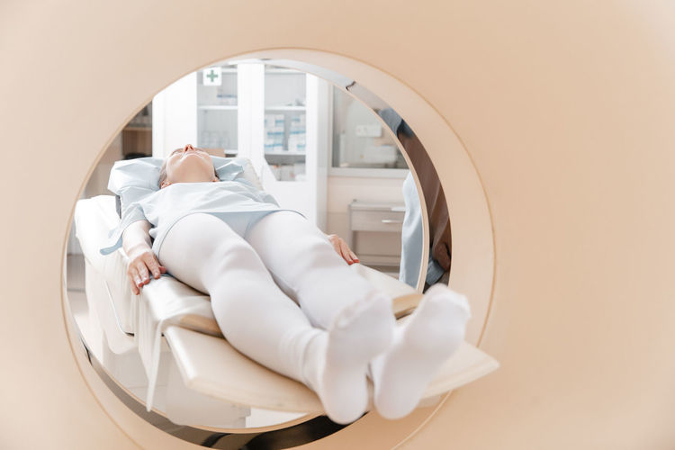 Medical ct or mri scan with a patient in the modern hospital laboratory. 
