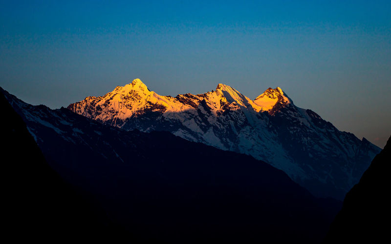 Beautiful sunrise over the mount ganesh himal range at gorkha, nepal.