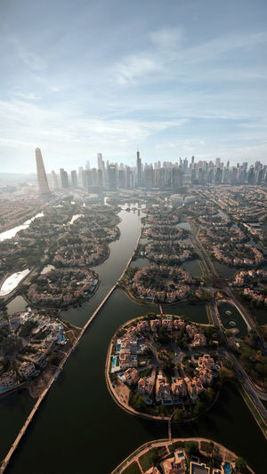 High angle view of cityscape against sky