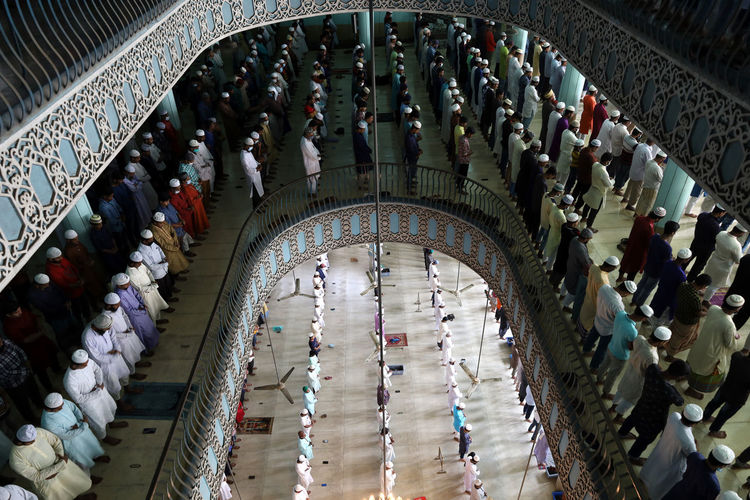 High angle view of people in mosque