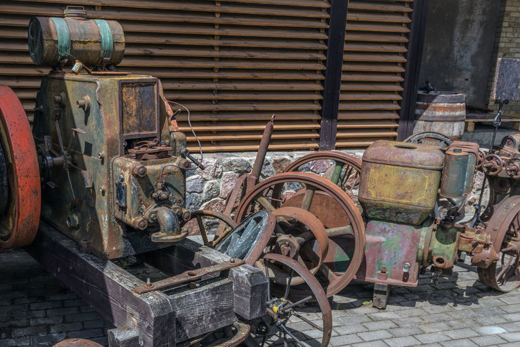Old rusty tractor in garage