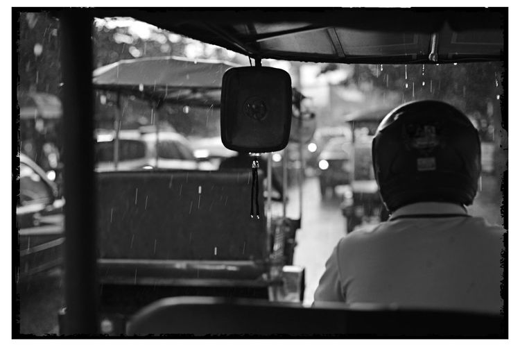 Rear view of a man driving auto rickshaw
