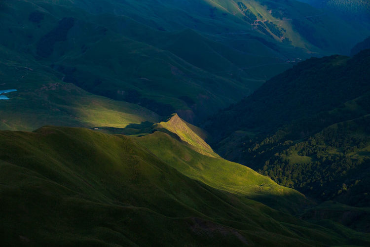Mountains of chechnya. aerial view of mountain range