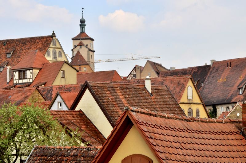 House roofs and clock tower in rothenburg