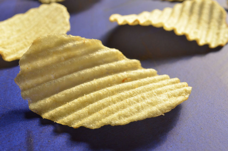 Close up of ridged or wavy potato chips