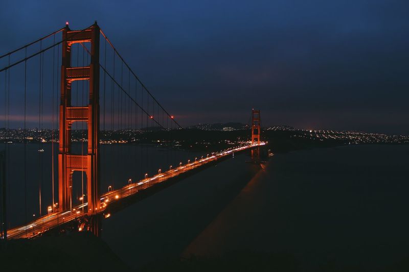 Suspension bridge at night