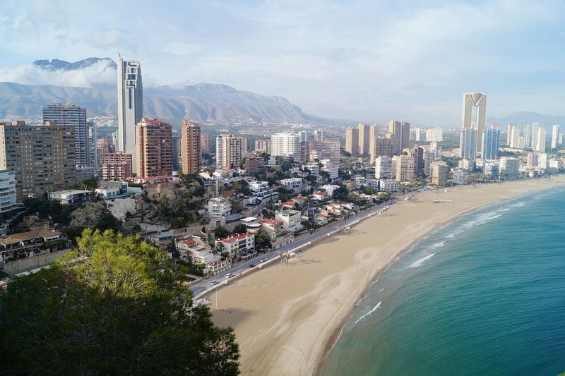 Aerial view of city at seaside