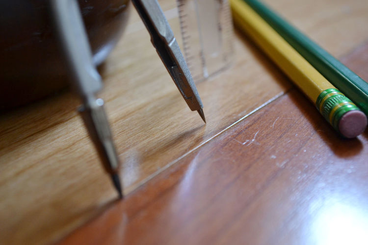 High angle view of pencils on table