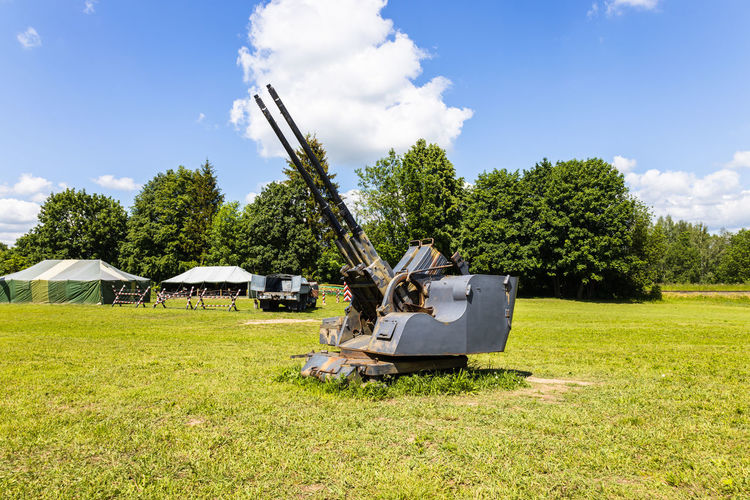 Super heavy old anti-aircraft guns in the outdoor museum. ketrzyn, poland, 11 june 2022