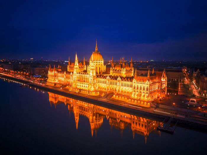 The hungarian parliament building in budapest by night