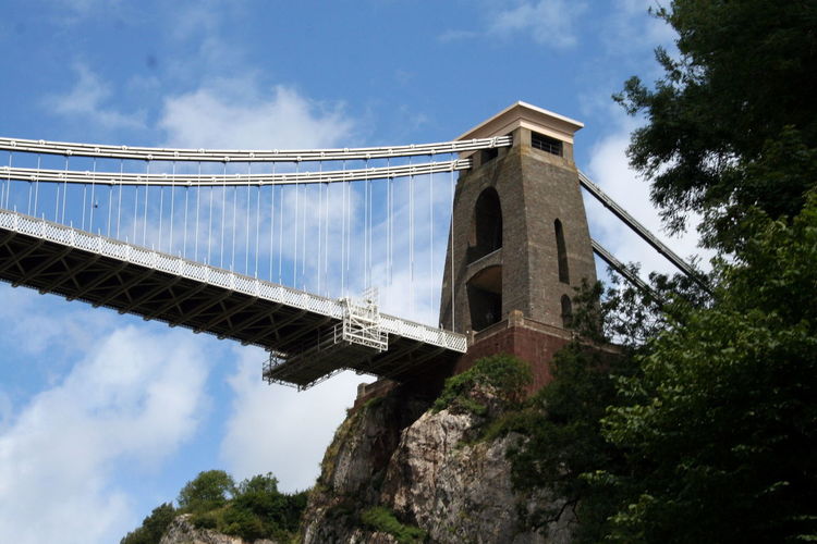 Low angle view of  clifton suspension bridge against sky