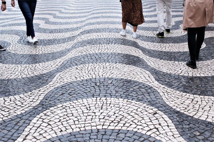 Black and white color of mosaic pavement  in lisbon, portugal photo