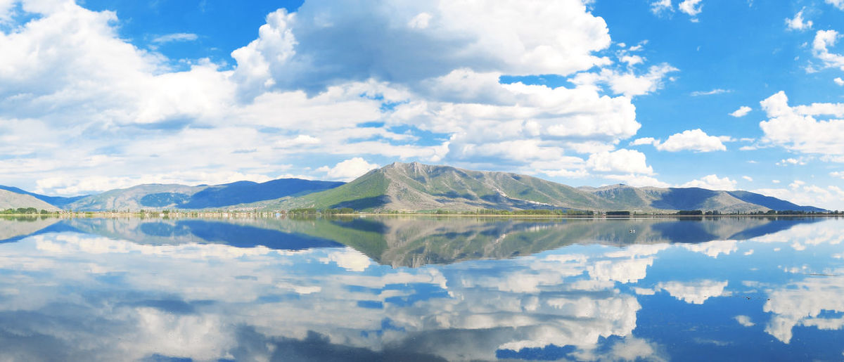 Lake landscape with cloud reflections