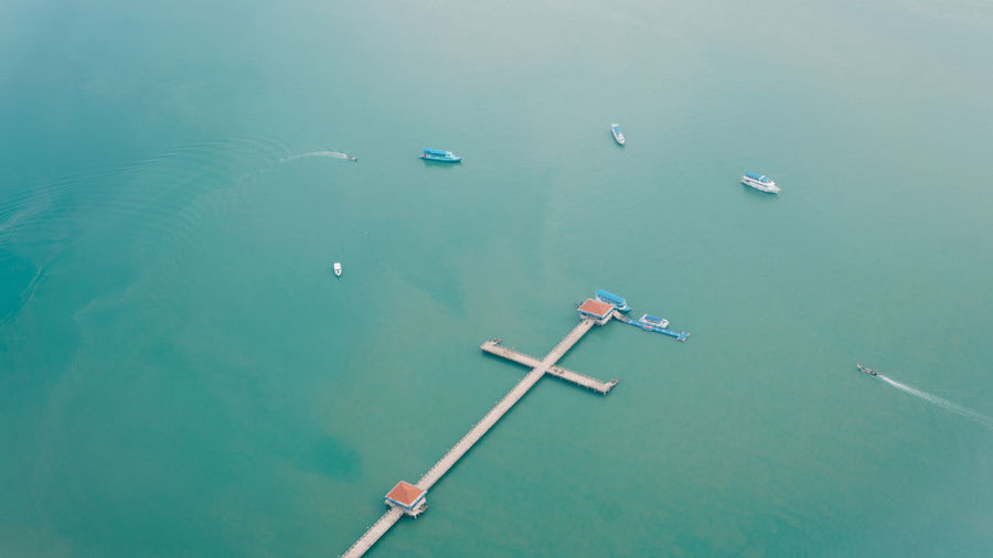 High angle view of floating on sea