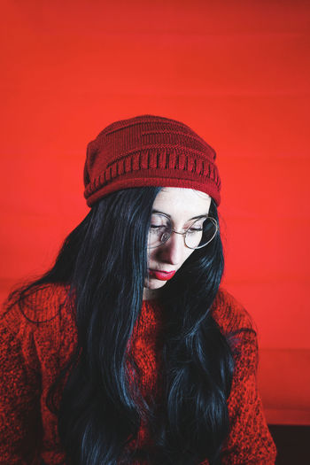 Portrait of woman in red hat