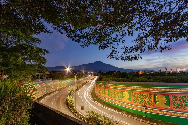 A beautiful view of underpass jendral soedirman purwokerto with slamet mount as background