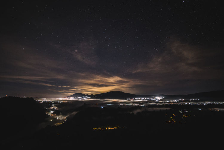 Scenic view of sea against sky at night