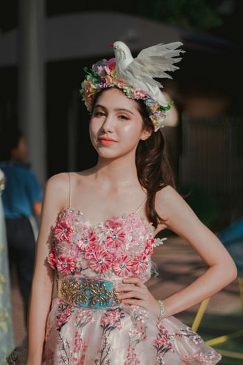 Girl in dress made by plastic.