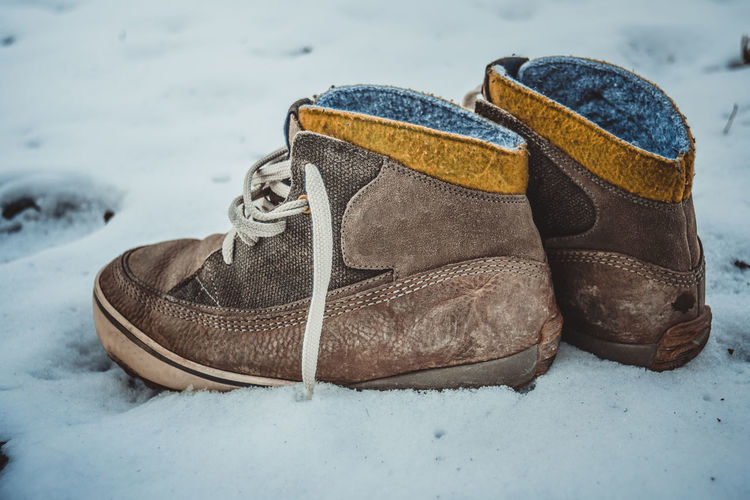 Close-up of shoes on snow