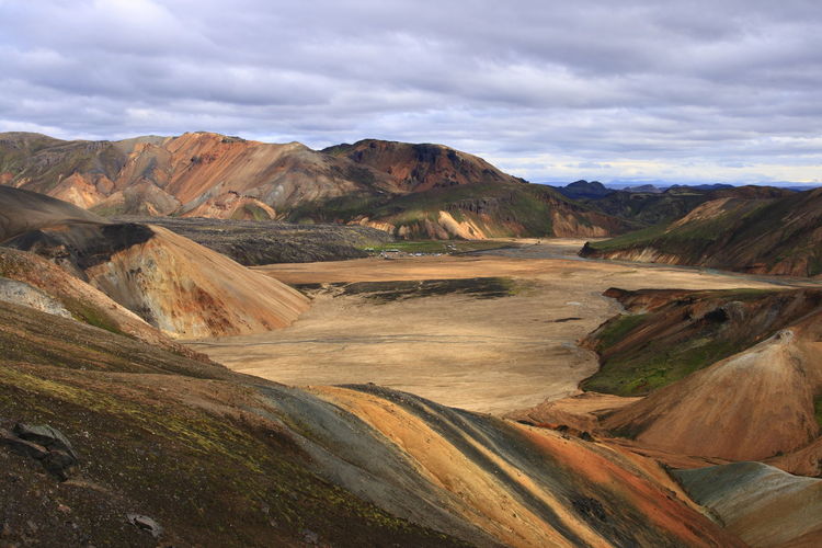 Scenic view of landscape and mountains against sky