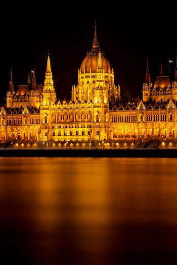 Long exposure night picture from beautiful, famous parliament from budapest, capital of hungary