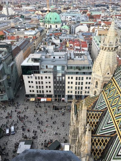 High angle view of buildings in city